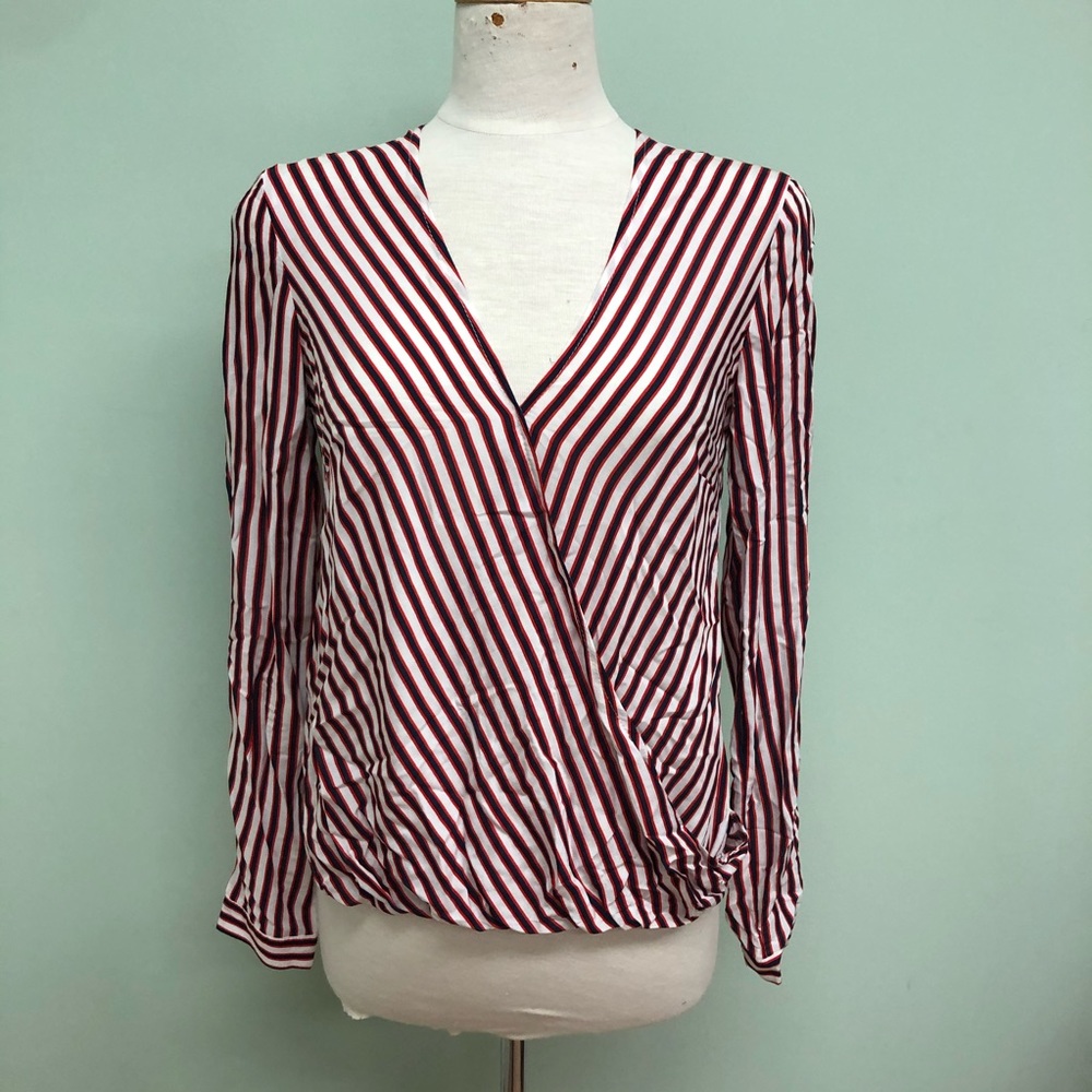 Yest | Women’s Striped Blouse | Red & Navy | Size 4